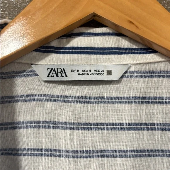 Zara blue striped linen blend crop relaxed top size M - Picture 3 of 6